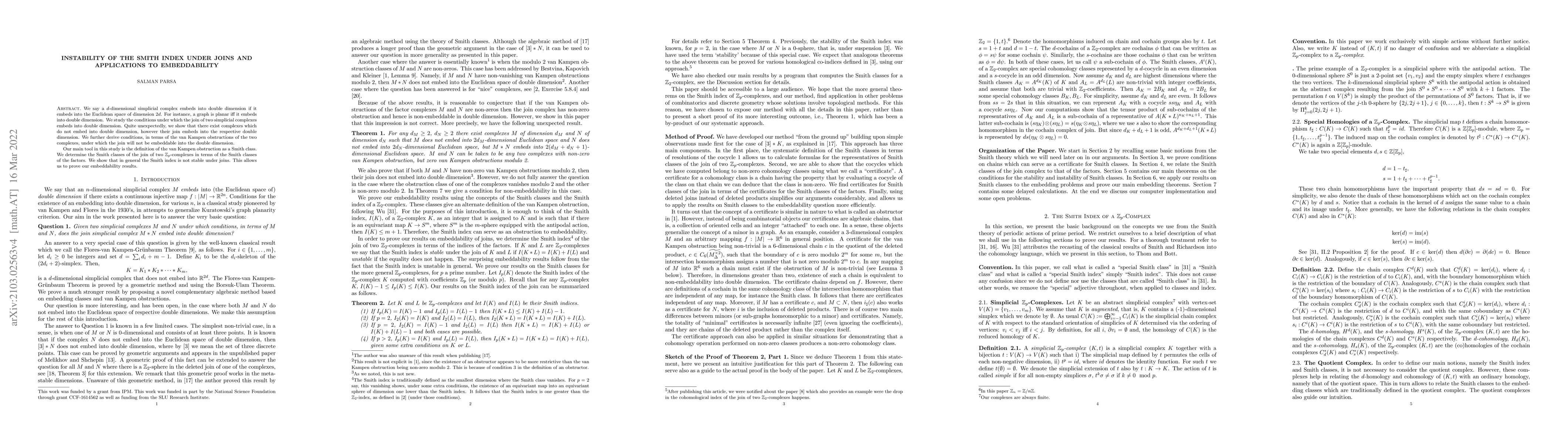 Thumbnail for Instability of the Smith Index Under Joins and Applications to
  Embeddability