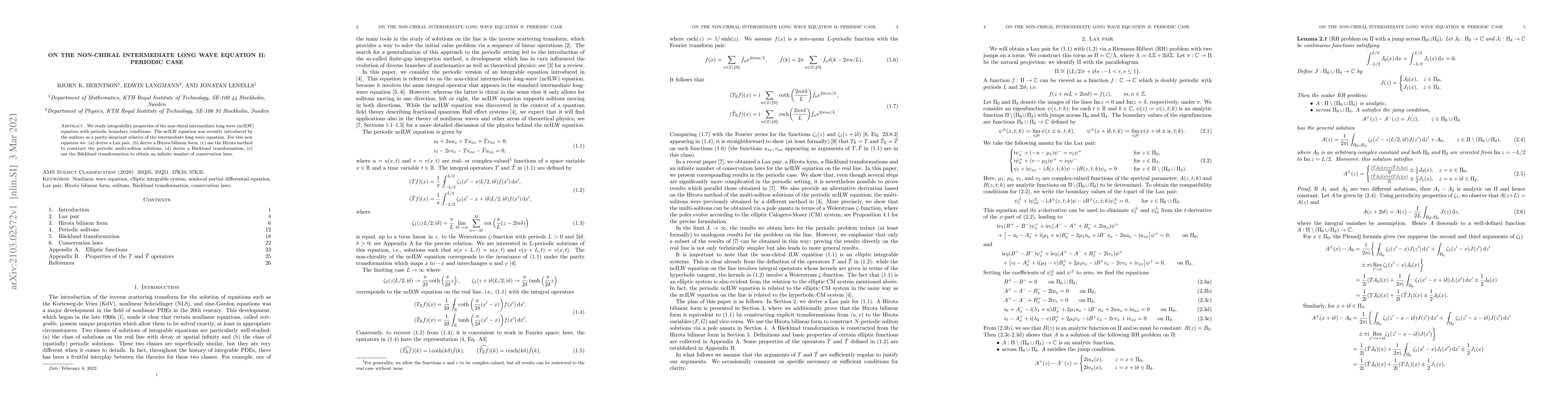Thumbnail for On the non-chiral intermediate long wave equation II: periodic case