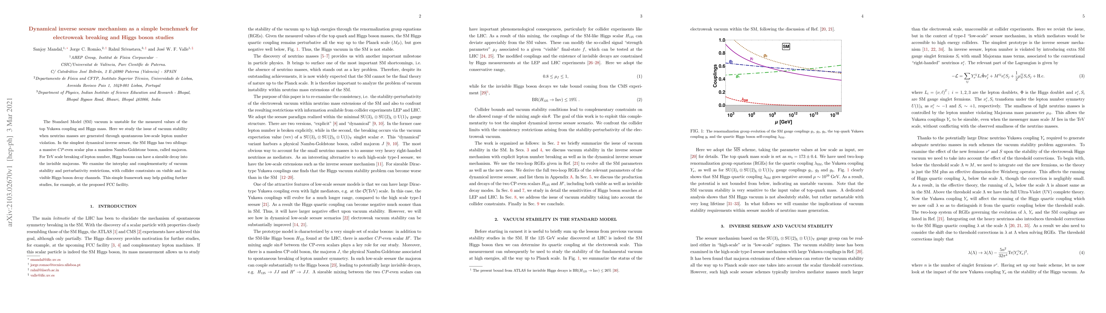Thumbnail for Dynamical inverse seesaw mechanism as a simple benchmark for electroweak
  breaking and Higgs boson studies