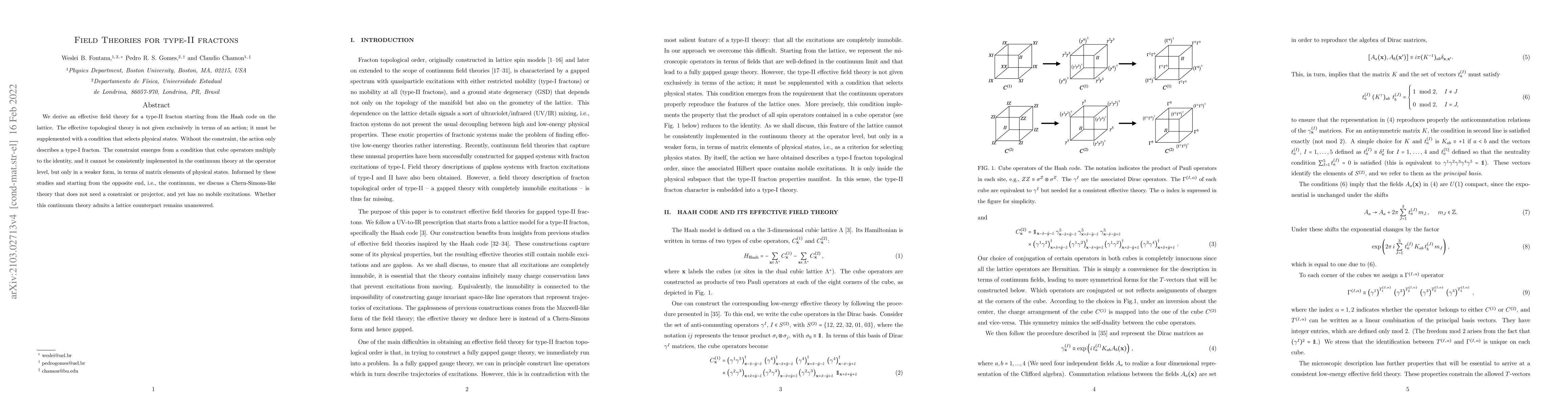 Thumbnail for Field Theories for type-II fractons