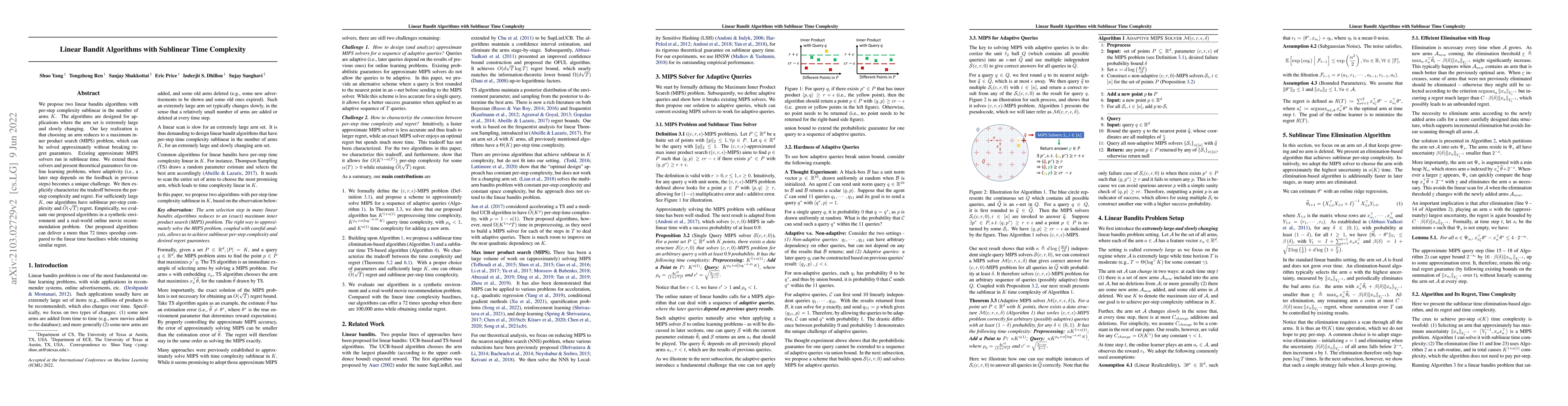 Thumbnail for Linear Bandit Algorithms with Sublinear Time Complexity
