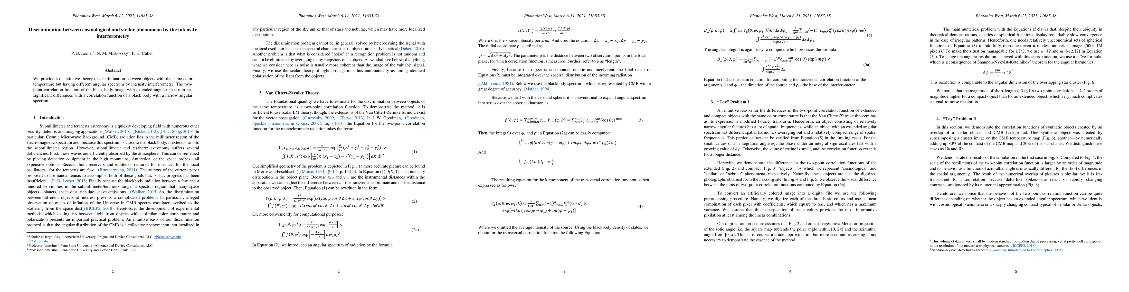 Thumbnail for Discrimination between cosmological and stellar phenomena by the
  intensity interferometry