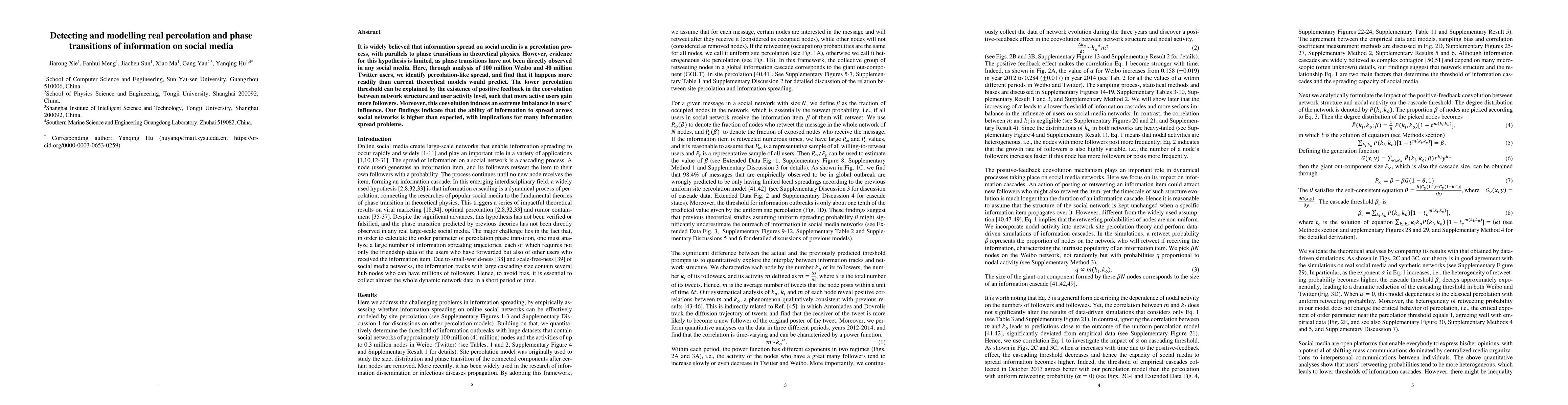 Thumbnail for Detecting and modelling real percolation and phase transitions of
  information on social media