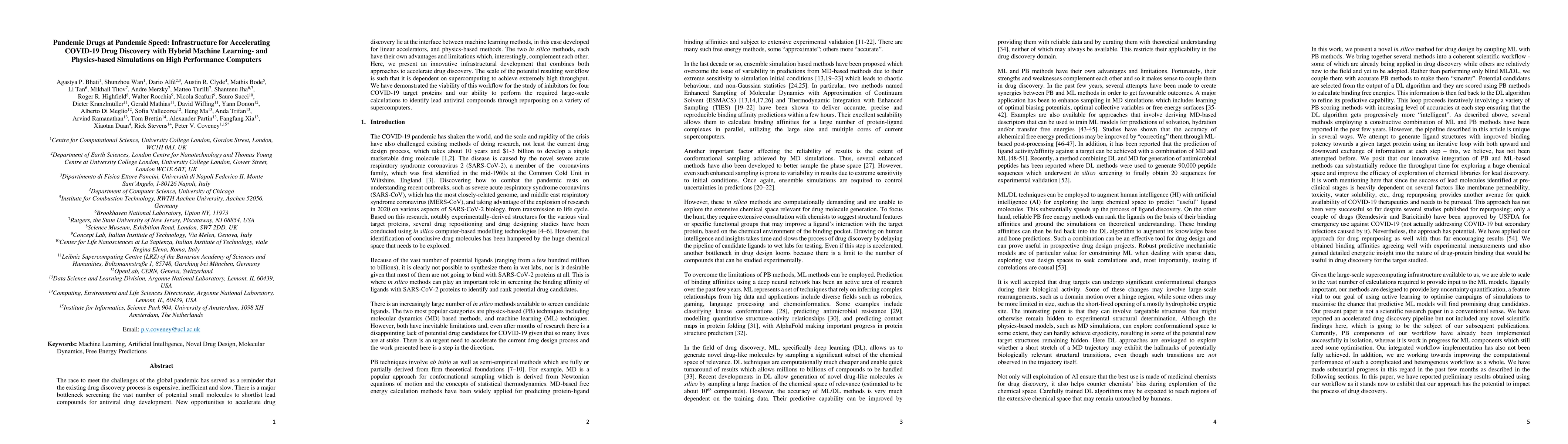 Thumbnail for Pandemic Drugs at Pandemic Speed: Infrastructure for Accelerating
  COVID-19 Drug Discovery with Hybrid Machine Learning- and Physics-based
  Simulations on High Performance Computers