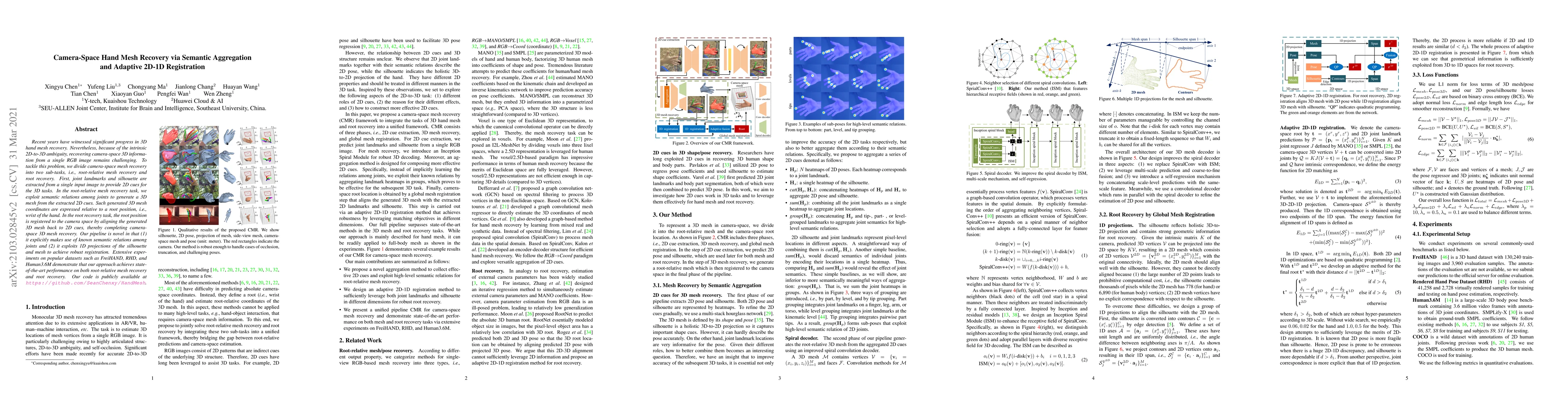 Thumbnail for Camera-Space Hand Mesh Recovery via Semantic Aggregation and Adaptive
  2D-1D Registration