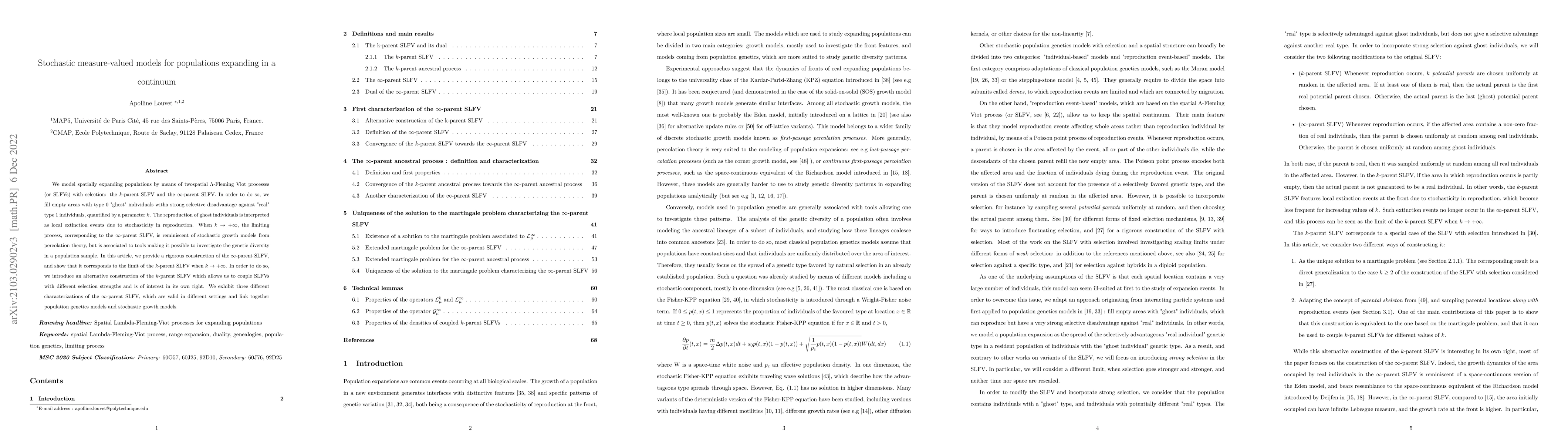 Thumbnail for Stochastic measure-valued models for populations expanding in a
  continuum