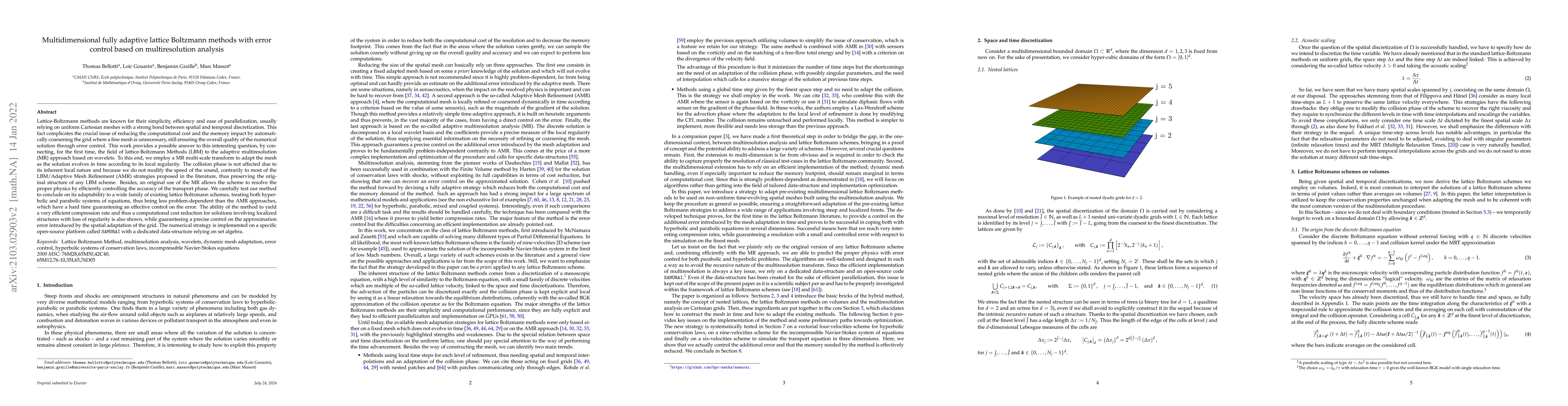 Thumbnail for Multidimensional fully adaptive lattice Boltzmann methods with error
  control based on multiresolution analysis
