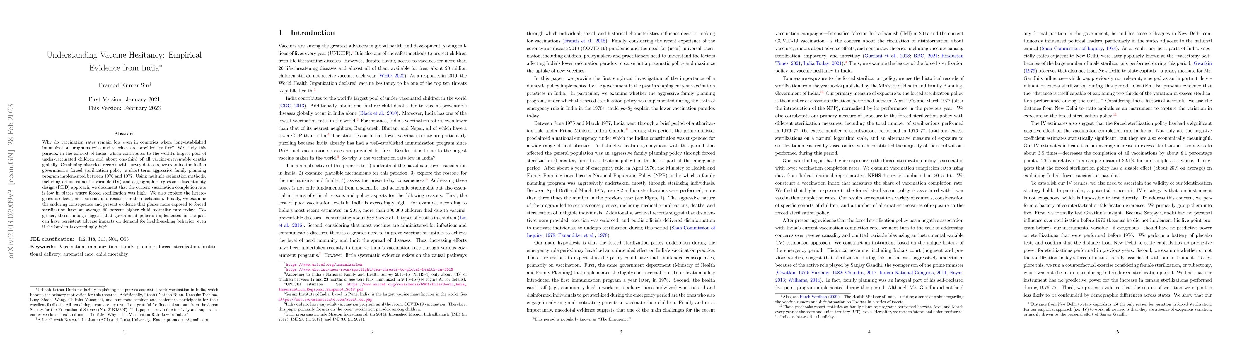 Thumbnail for Understanding Vaccine Hesitancy: Empirical Evidence from India