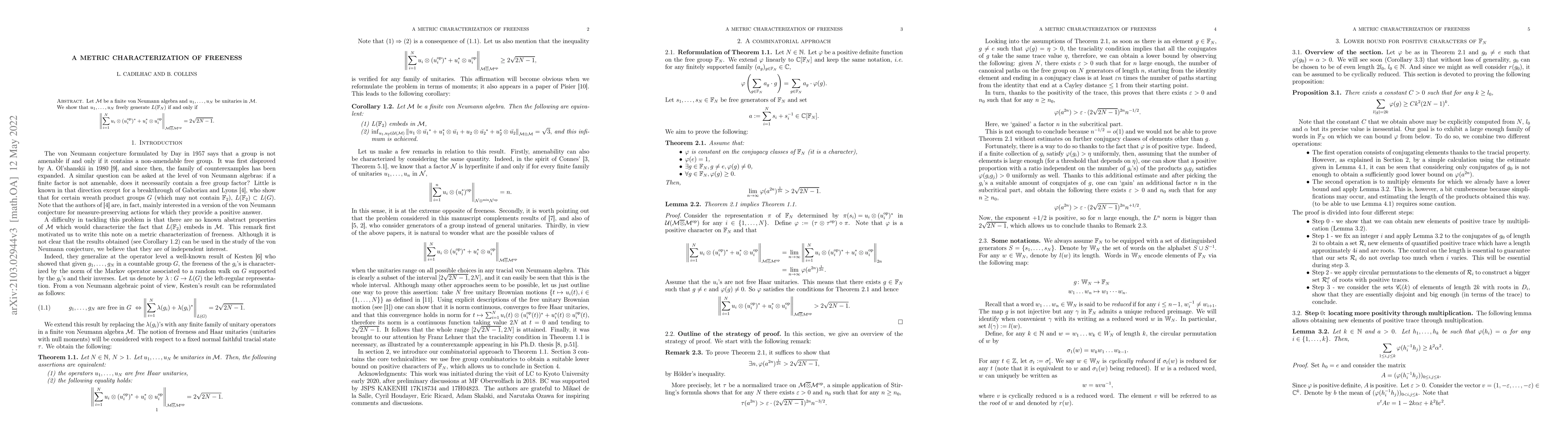 Thumbnail for A metric characterization of freeness