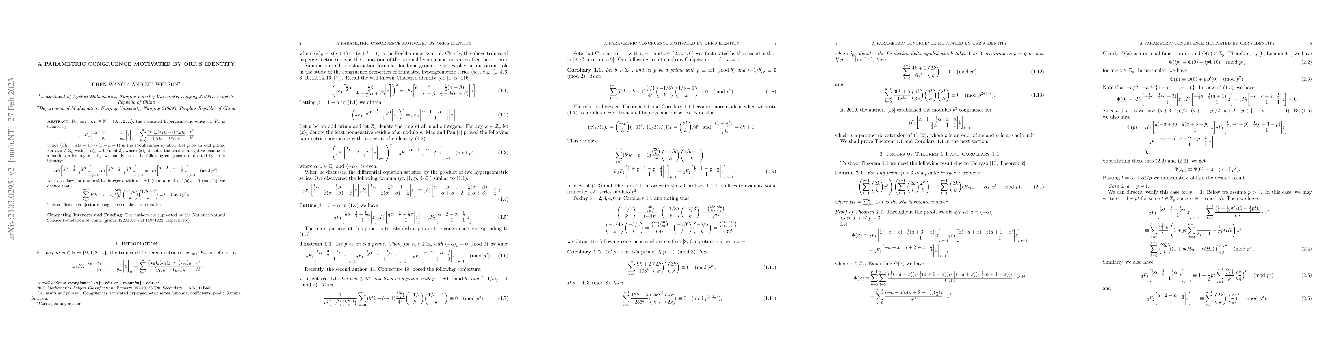 Thumbnail for A parametric congruence motivated by Orr's identity