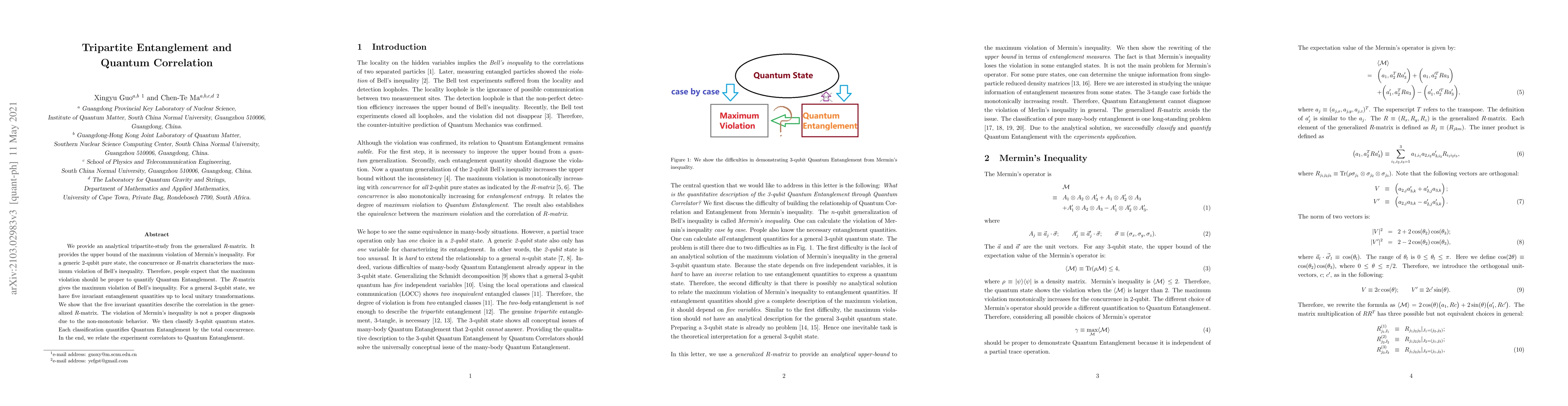 Thumbnail for Tripartite Entanglement and Quantum Correlation