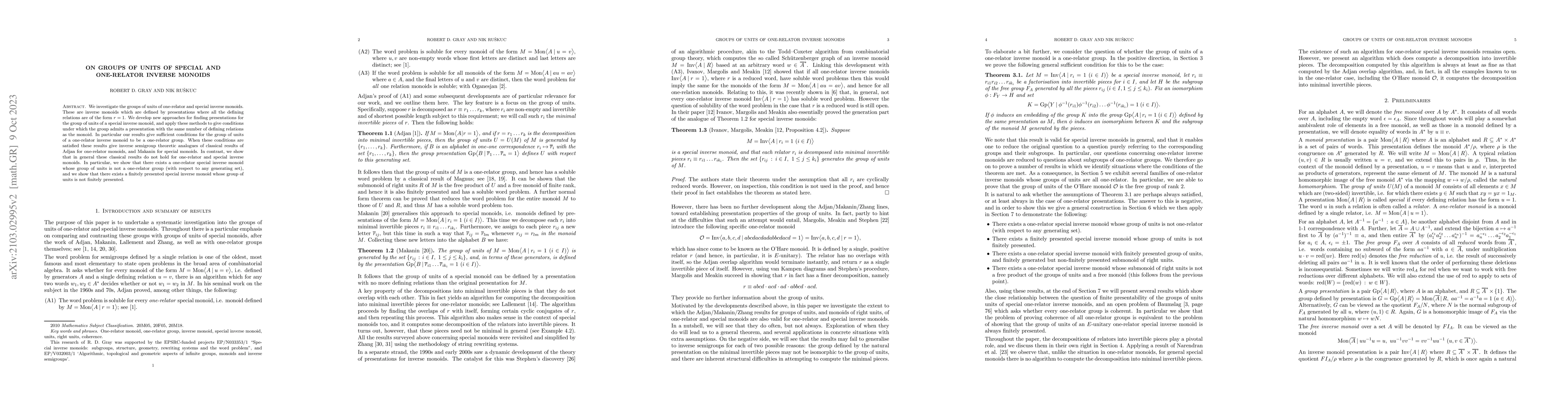 Thumbnail for On groups of units of special and one-relator inverse monoids