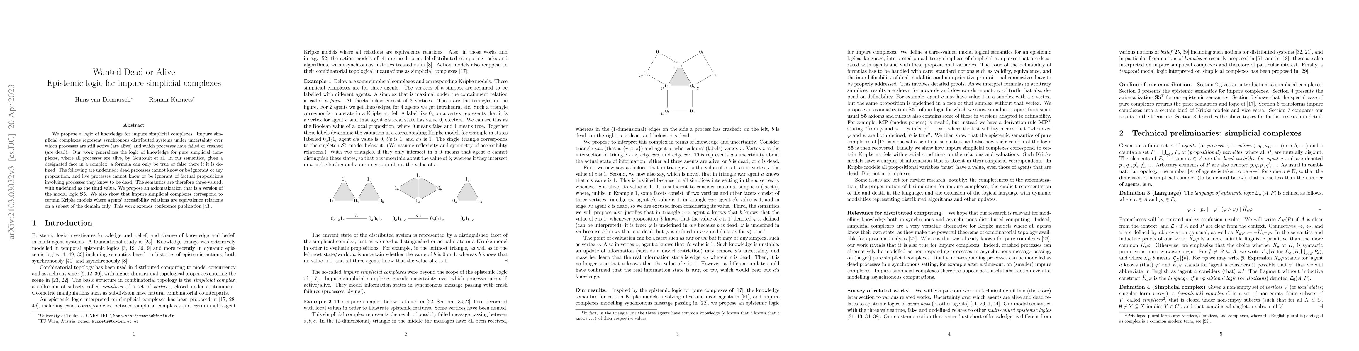 Thumbnail for Wanted Dead or Alive : Epistemic logic for impure simplicial complexes