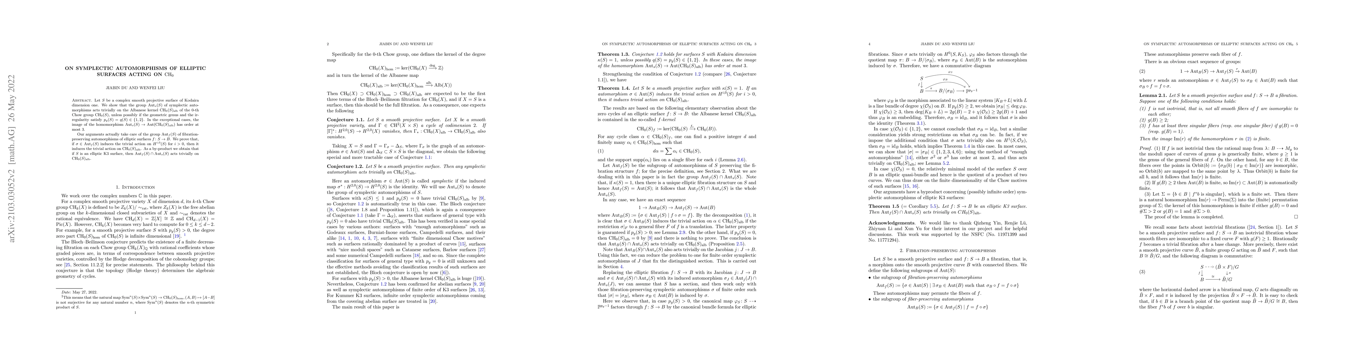 Thumbnail for On symplectic automorphisms of elliptic surfaces acting on
  $\mathrm{CH}_0$