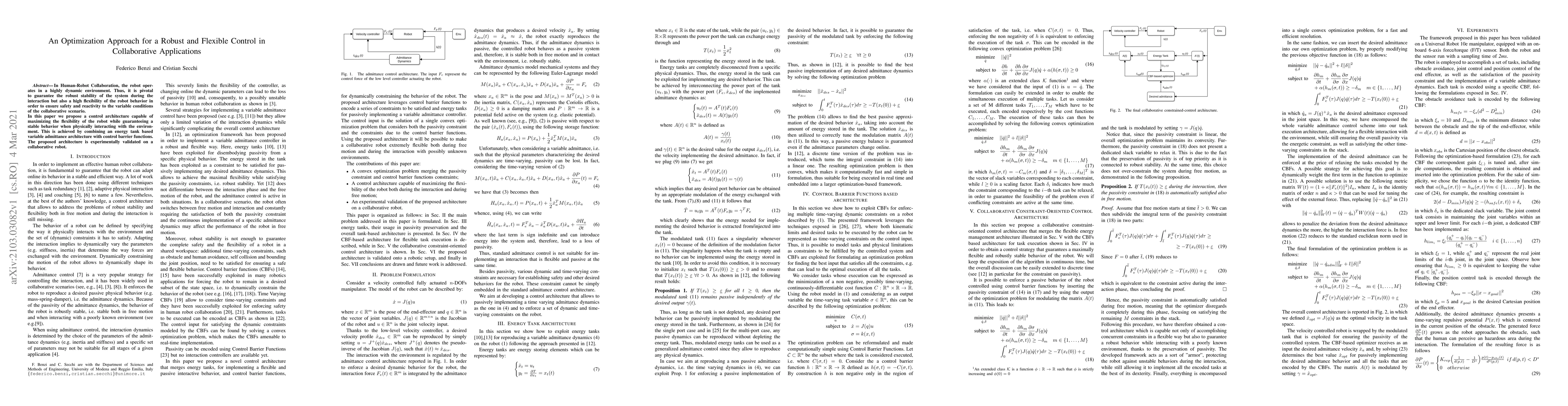 Thumbnail for An Optimization Approach for a Robust and Flexible Control in
  Collaborative Applications