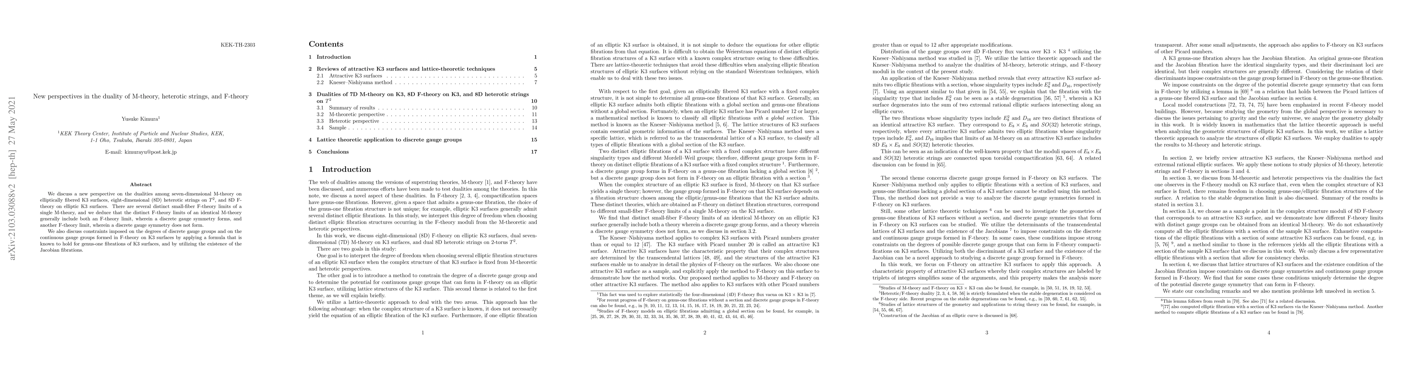 Thumbnail for New perspectives in the duality of M-theory, heterotic strings, and
  F-theory