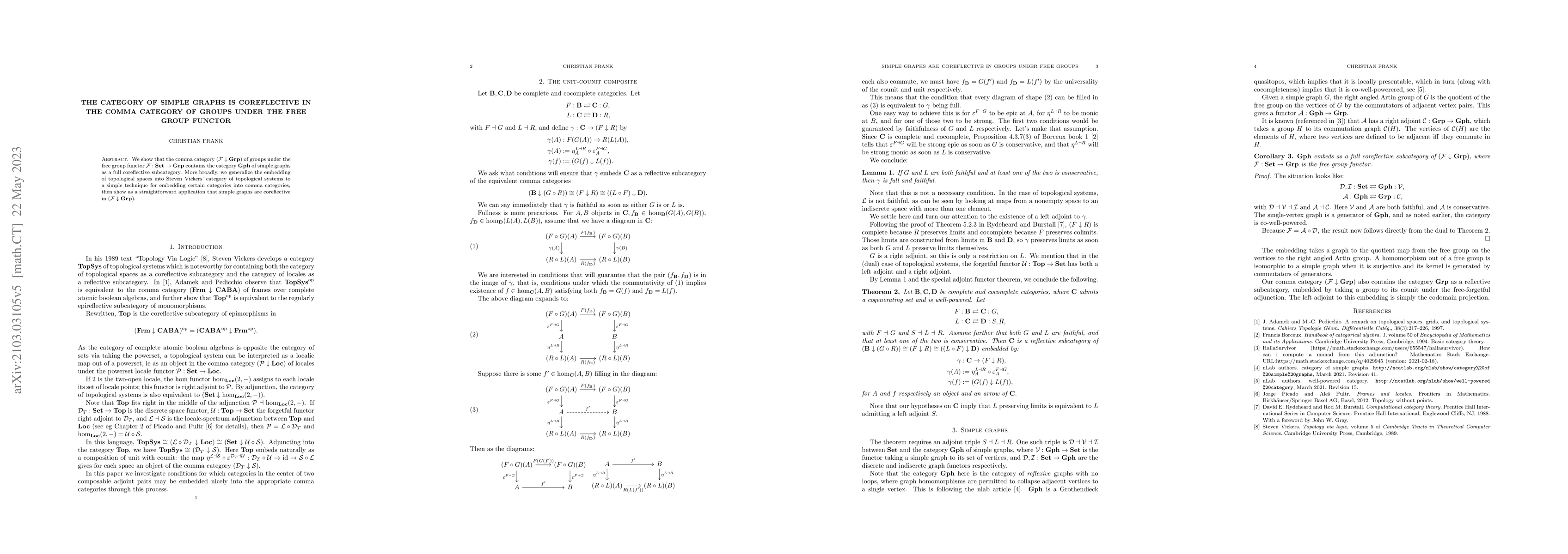 Thumbnail for The category of simple graphs is coreflective in the comma category of
  groups under the free group functor