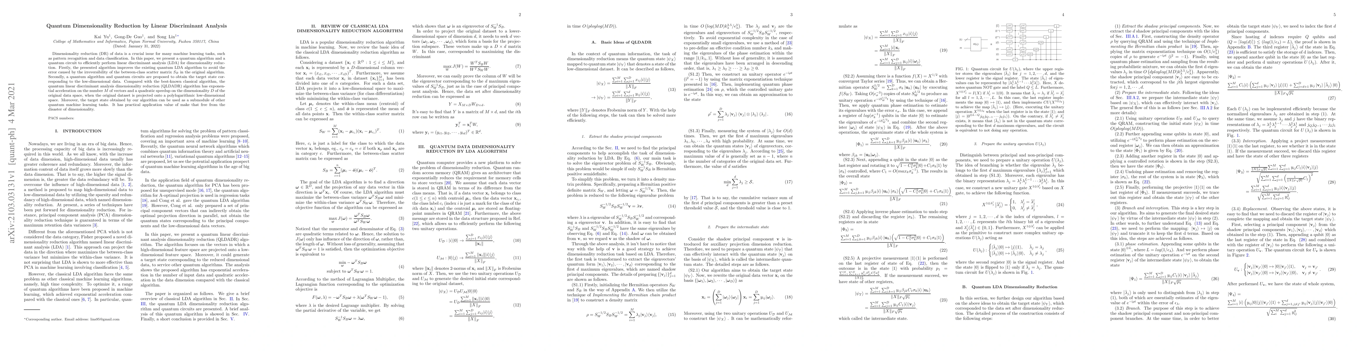 Thumbnail for Quantum Dimensionality Reduction by Linear Discriminant Analysis