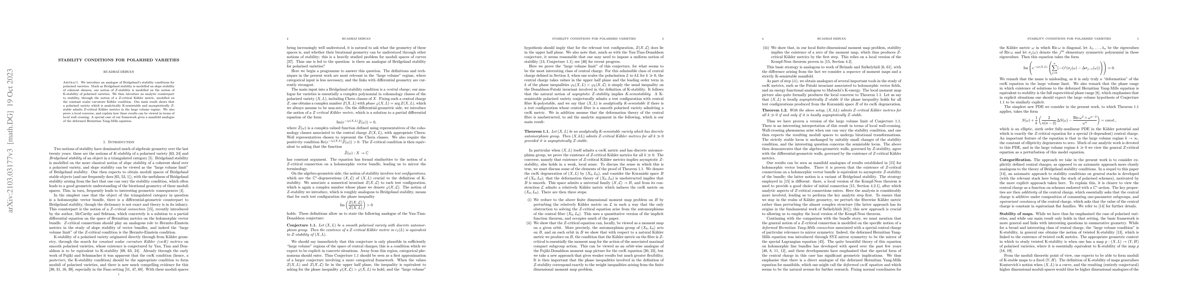 Thumbnail for Stability conditions for polarised varieties