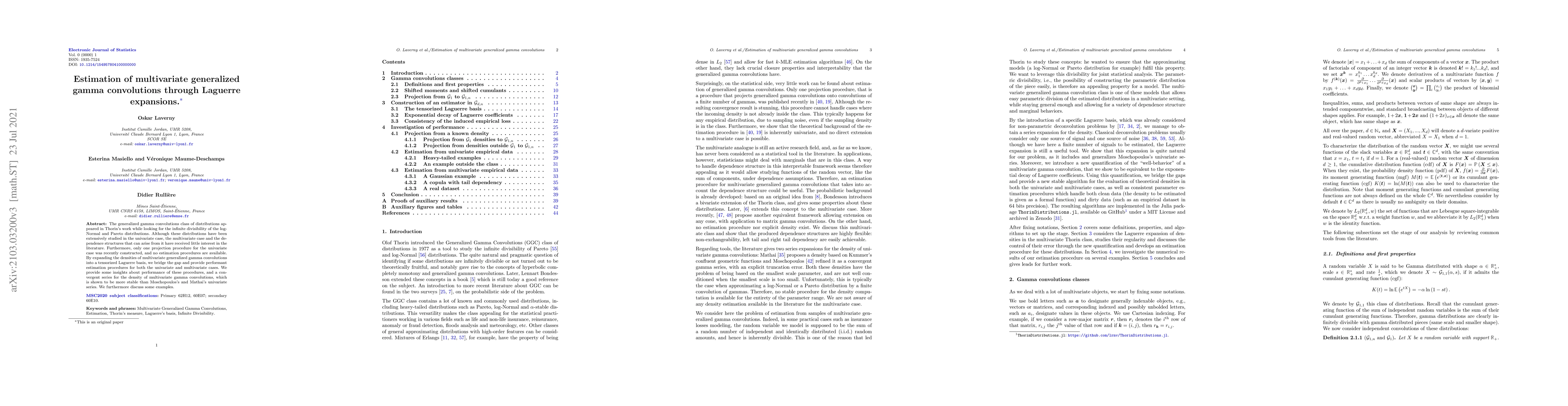 Thumbnail for Estimation of multivariate generalized gamma convolutions through
  Laguerre expansions