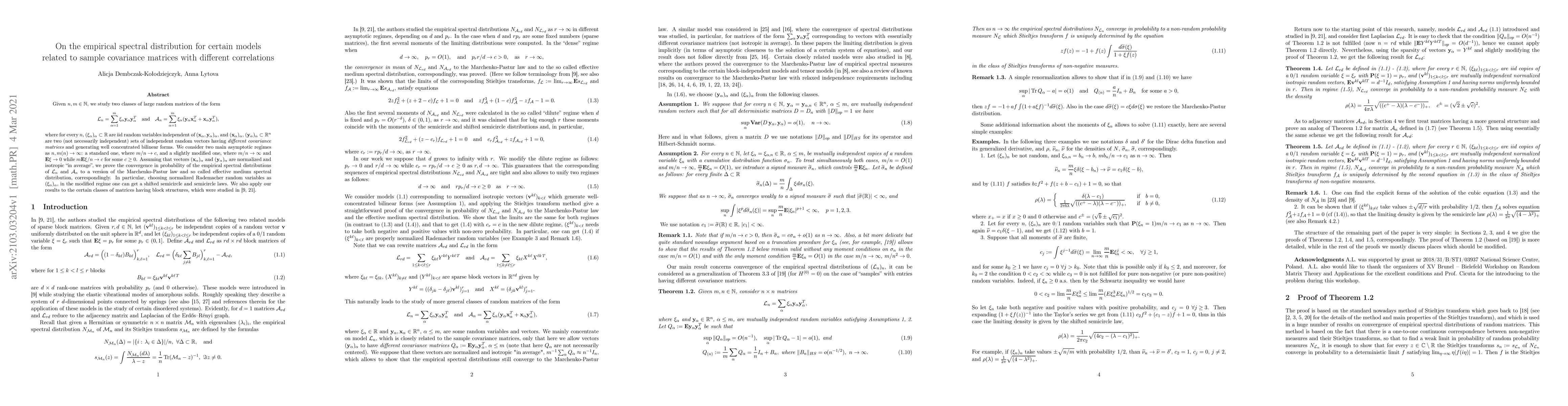 Thumbnail for On the empirical spectral distribution for certain models related to
  sample covariance matrices with different correlations