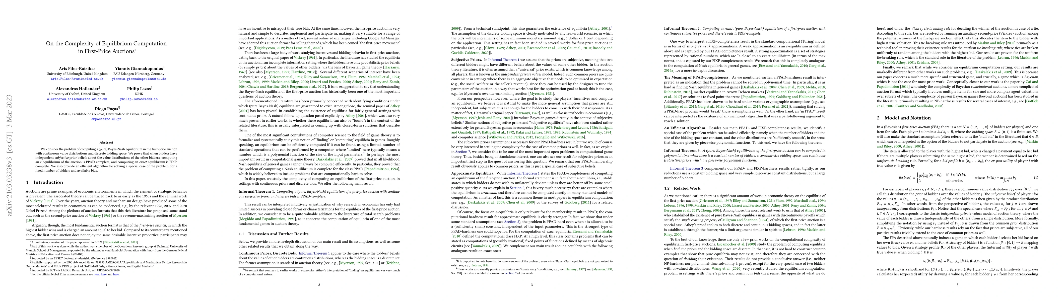 Thumbnail for On the Complexity of Equilibrium Computation in First-Price Auctions