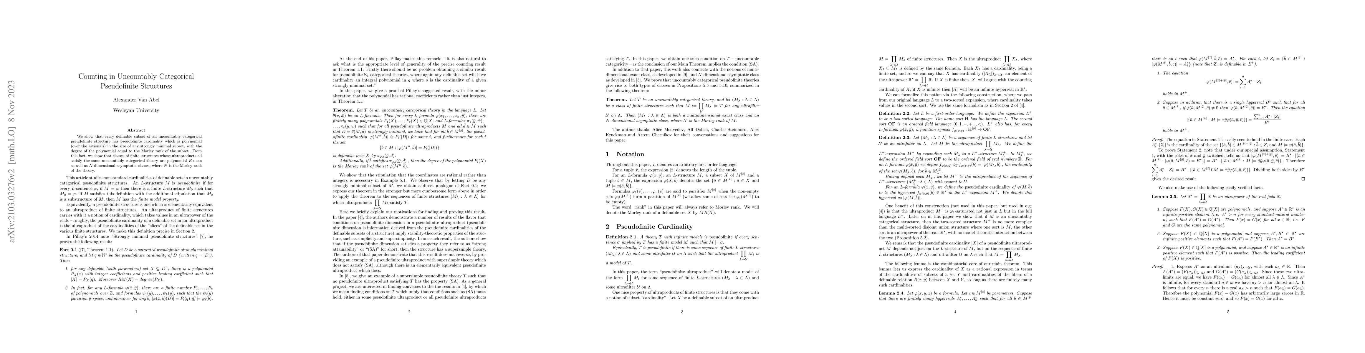 Thumbnail for Counting in Uncountably Categorical Pseudofinite Structures