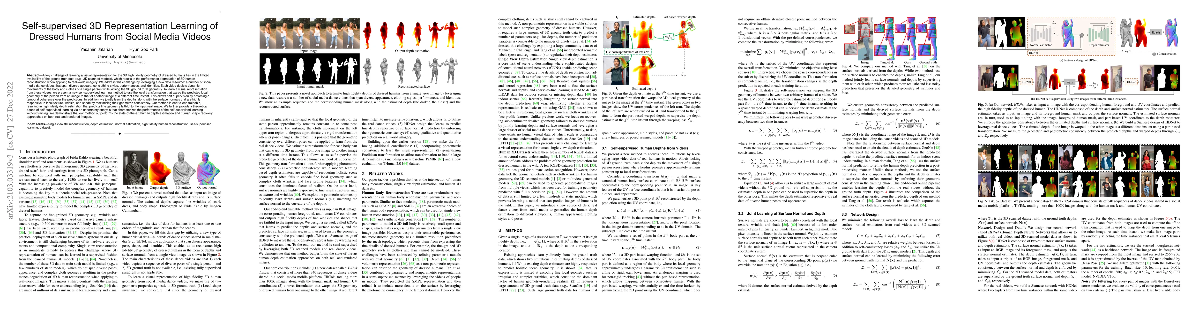 Thumbnail for Self-supervised 3D Representation Learning of Dressed Humans from Social
  Media Videos