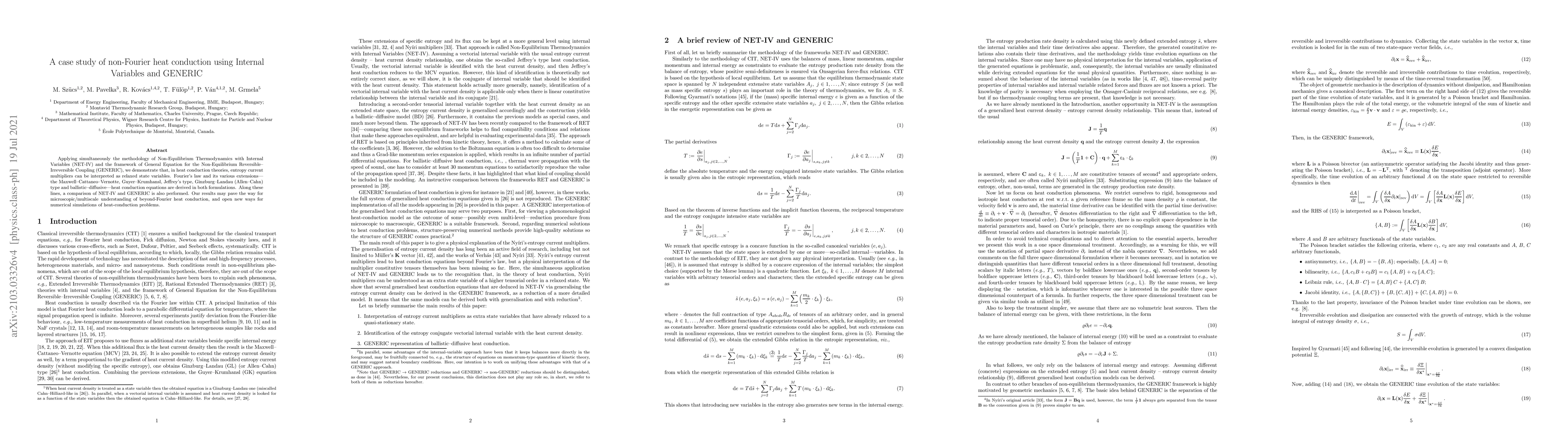 Thumbnail for A case study of non-Fourier heat conduction using Internal Variables and
  GENERIC