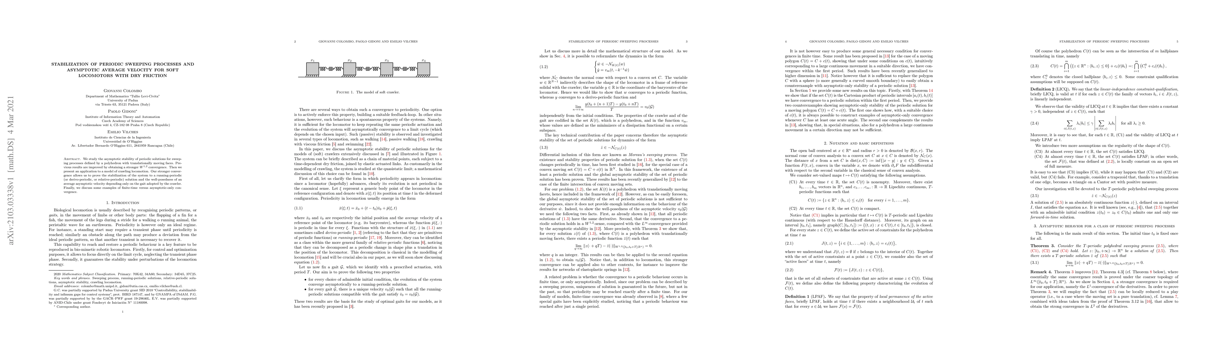 Thumbnail for Stabilization of periodic sweeping processes and asymptotic average
  velocity for soft locomotors with dry friction