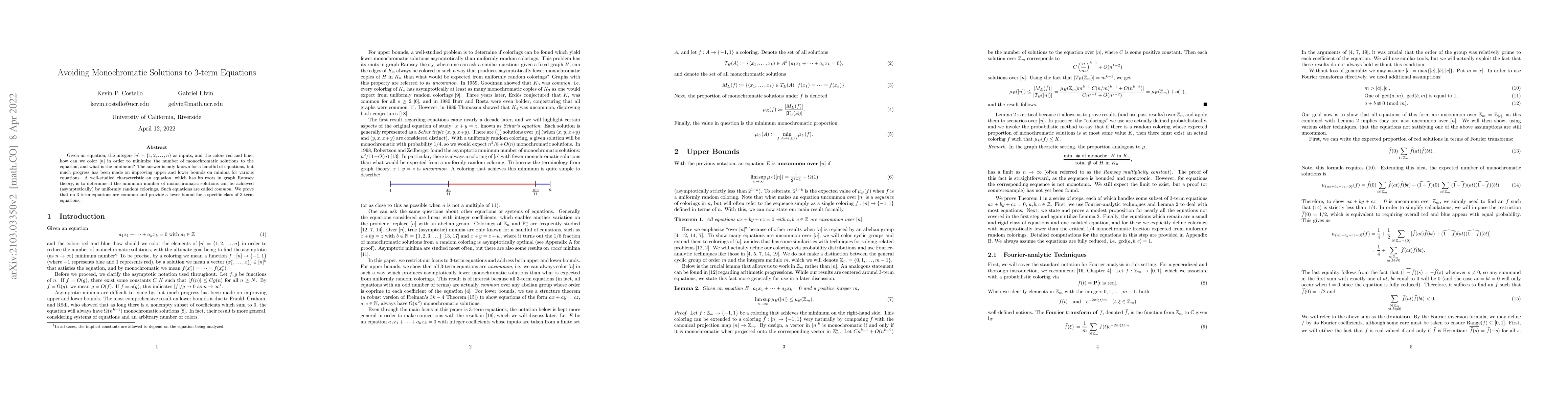 Thumbnail for Avoiding Monochromatic Solutions to 3-term Equations