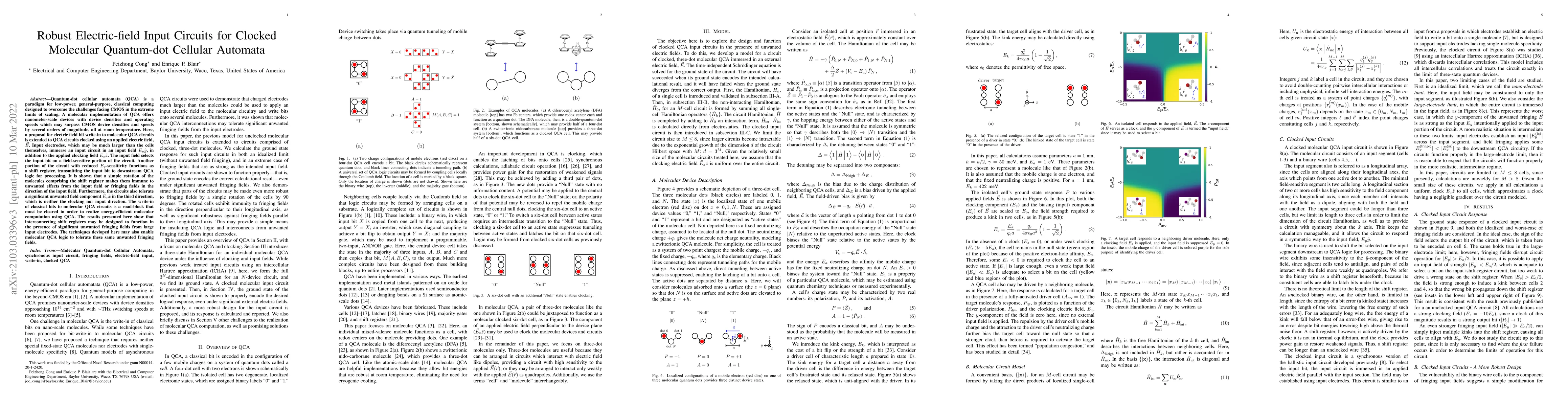 Thumbnail for Robust Electric-field Input Circuits for Clocked Molecular Quantum-dot
  Cellular Automata