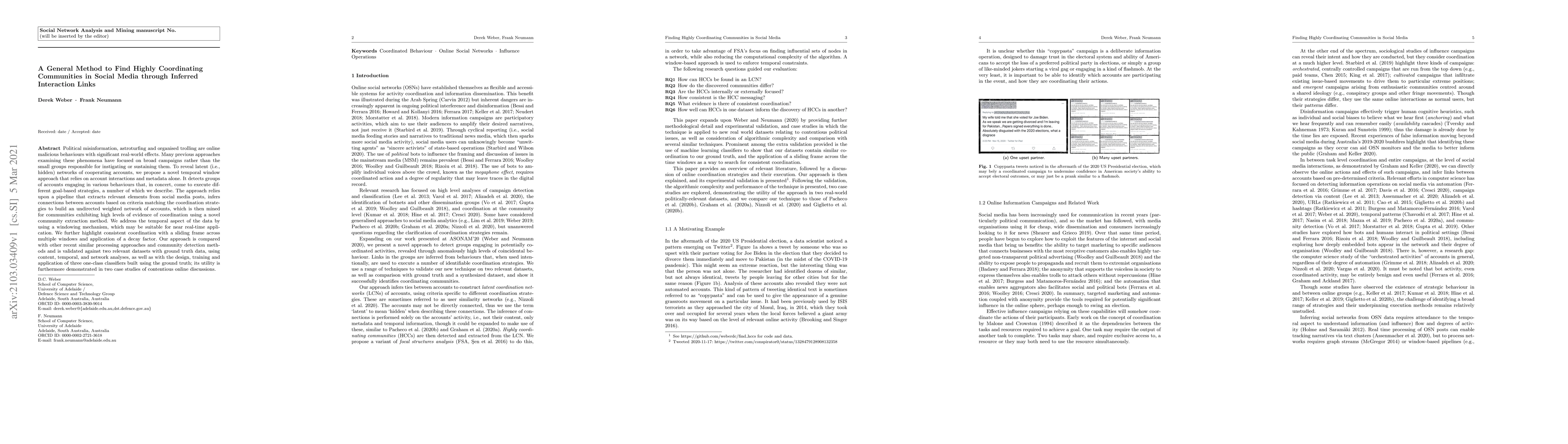 Thumbnail for A General Method to Find Highly Coordinating Communities in Social Media
  through Inferred Interaction Links