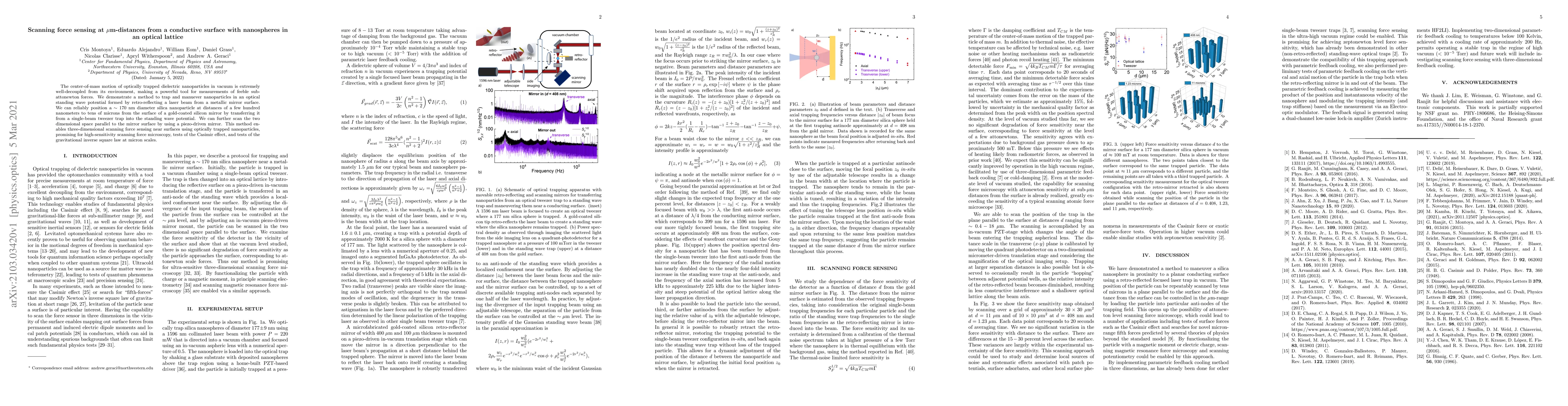 Thumbnail for Scanning force sensing at $\mu$m-distances from a conductive surface
  with nanospheres in an optical lattice