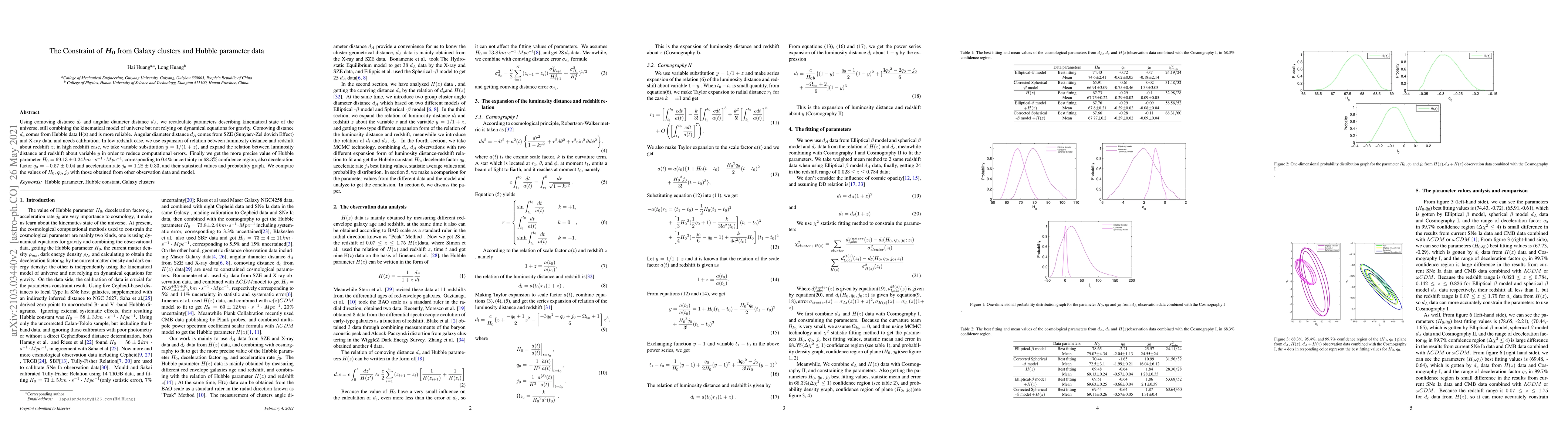 Thumbnail for The Constraint of H0from Galaxy clusters and Hubble parameter data