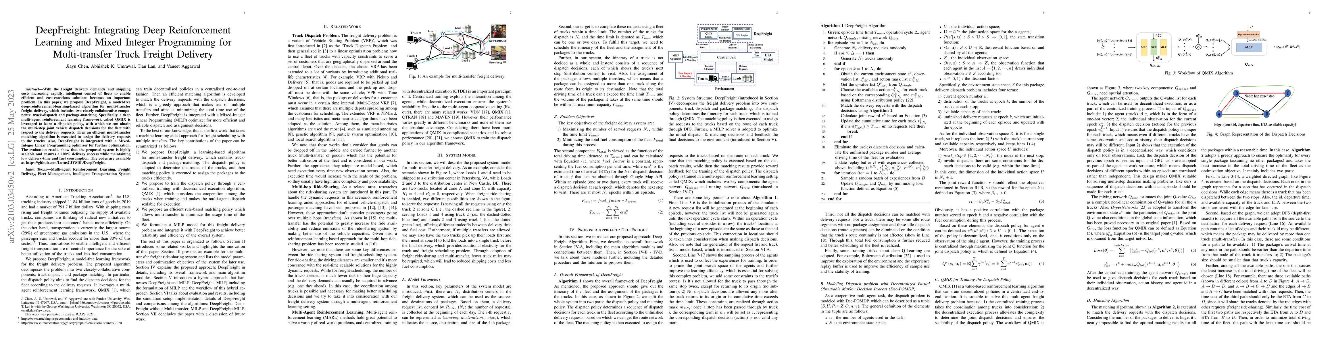 Thumbnail for DeepFreight: Integrating Deep Reinforcement Learning and Mixed Integer
  Programming for Multi-transfer Truck Freight Delivery