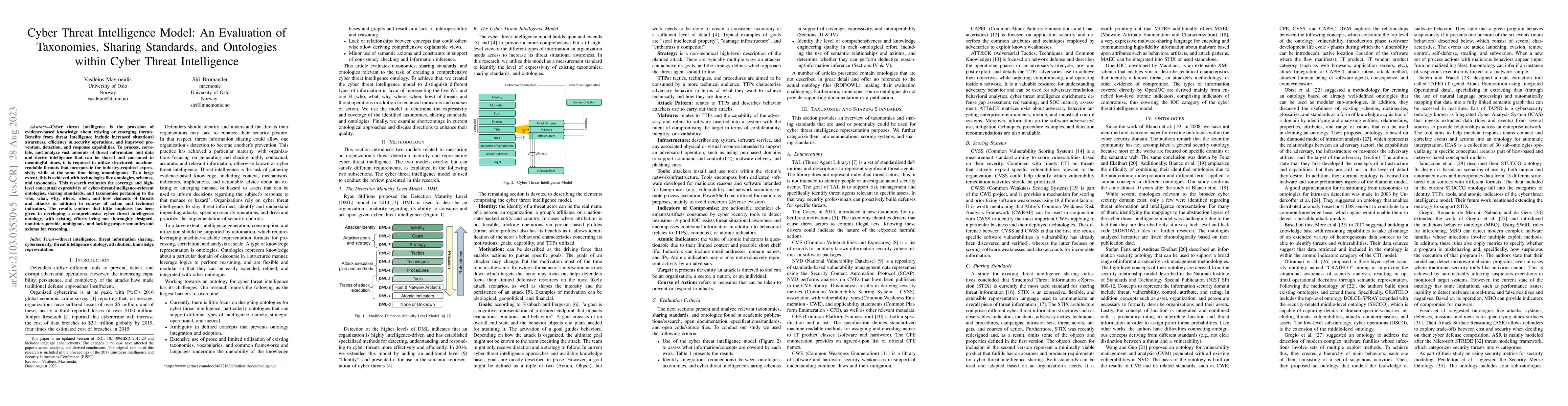 Thumbnail for Cyber Threat Intelligence Model: An Evaluation of Taxonomies, Sharing
  Standards, and Ontologies within Cyber Threat Intelligence