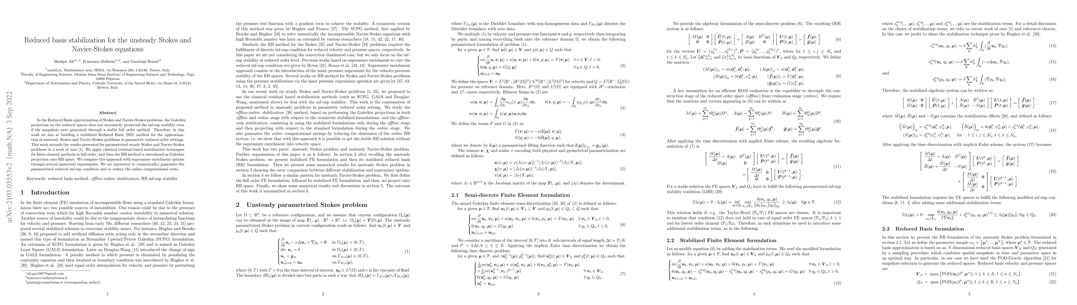 Thumbnail for A Reduced basis stabilization for the unsteady Stokes and Navier-Stokes
  equations
