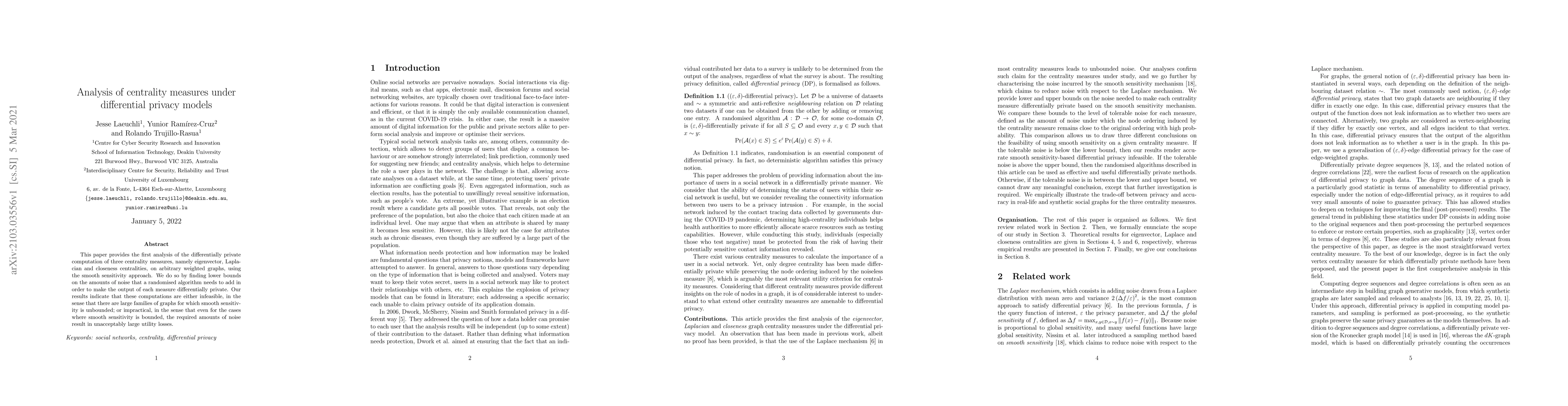 Thumbnail for Analysis of centrality measures under differential privacy models