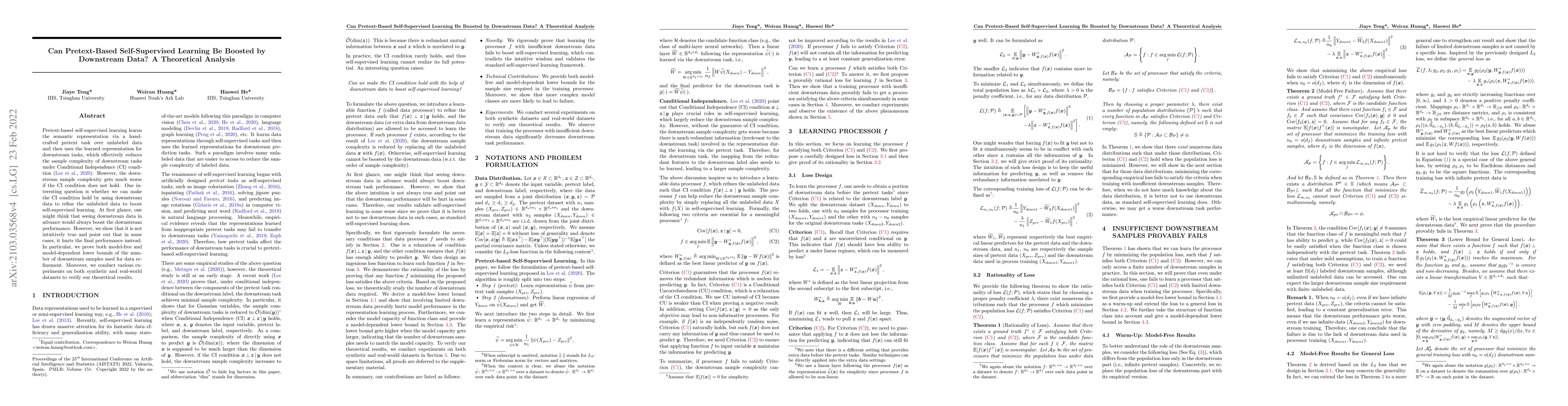 Thumbnail for Can Pretext-Based Self-Supervised Learning Be Boosted by Downstream
  Data? A Theoretical Analysis