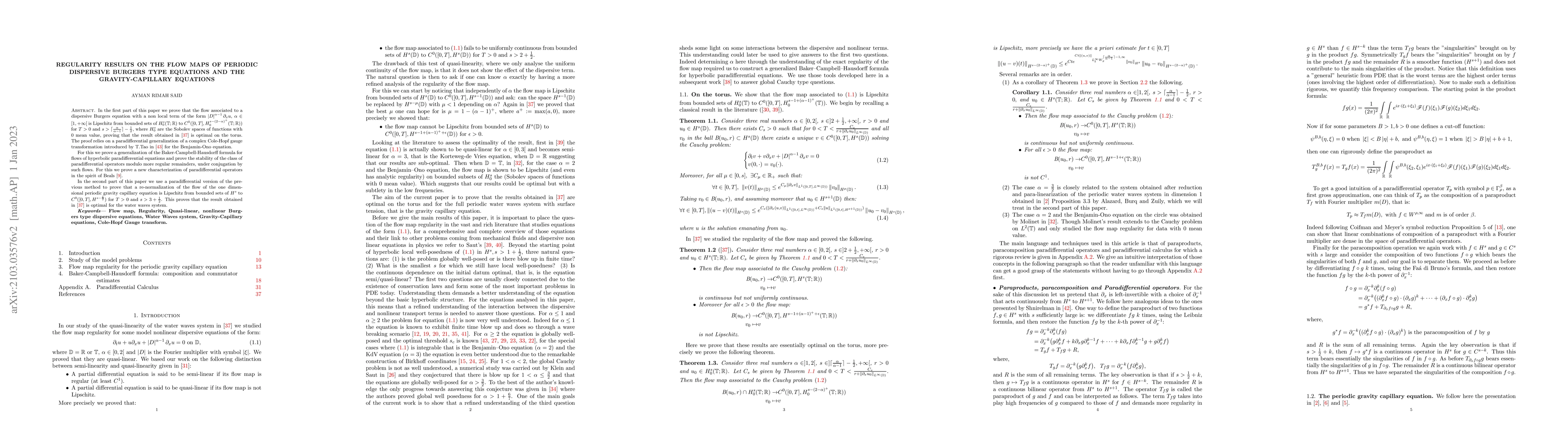 Thumbnail for Regularity results on the flow maps of periodic dispersive Burgers type
  equations and the Gravity-Capillary equations