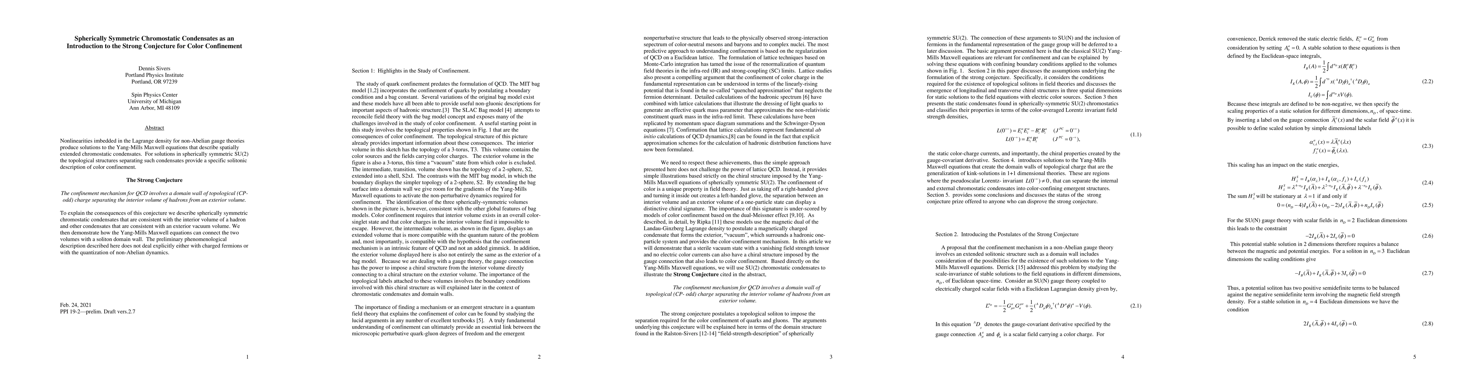Thumbnail for Spherically Symmetric Chromostatic Condensates as an Introduction to the
  Strong Conjecture for Color Confinement