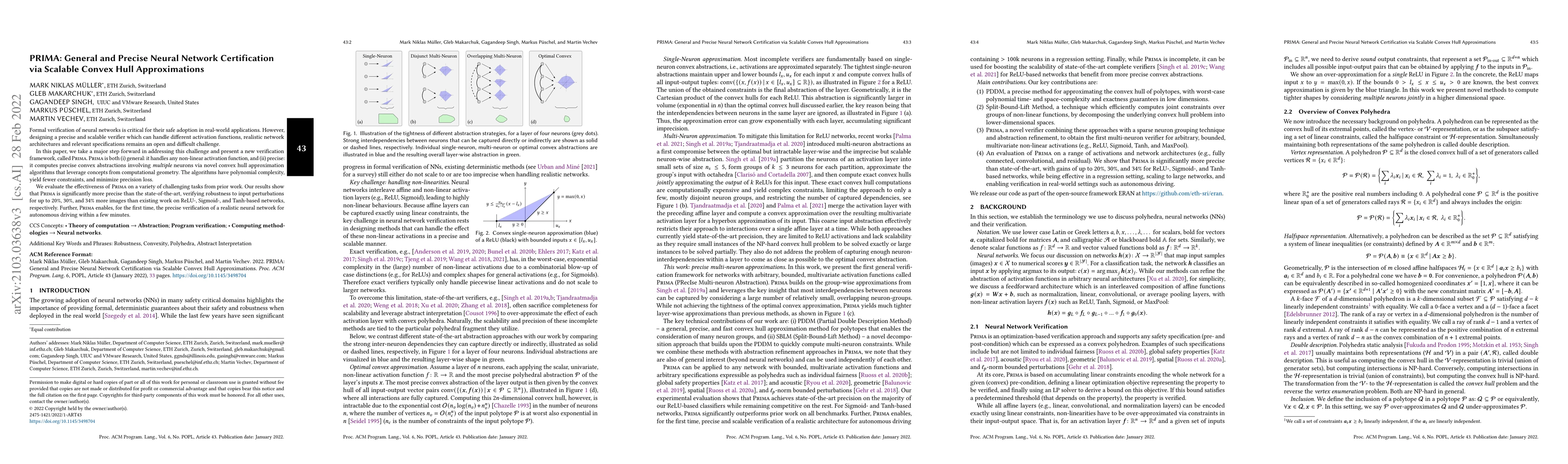 Thumbnail for PRIMA: General and Precise Neural Network Certification via Scalable
  Convex Hull Approximations