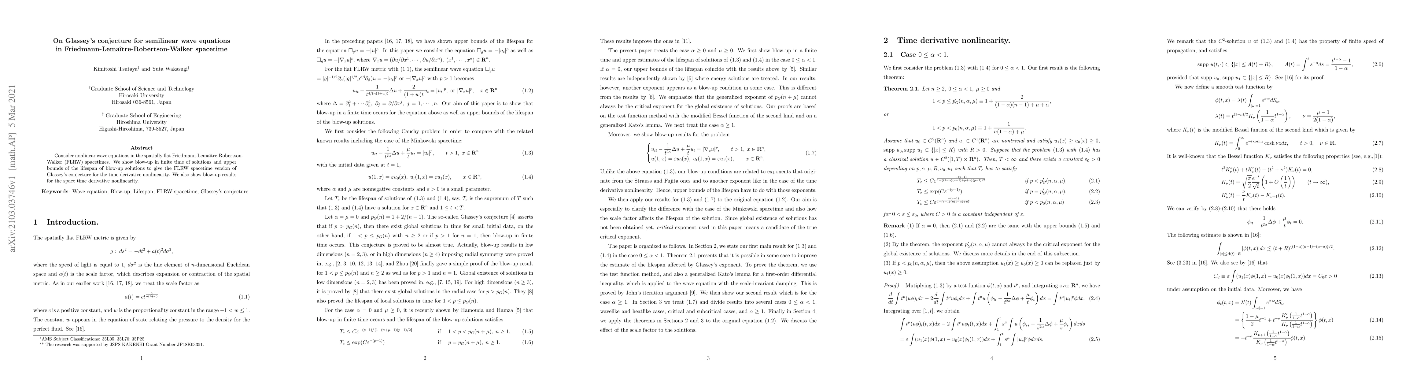 Thumbnail for On Glassey's conjecture for semilinear wave equations in
  Friedmann-Lema\^itre-Robertson-Walker spacetime