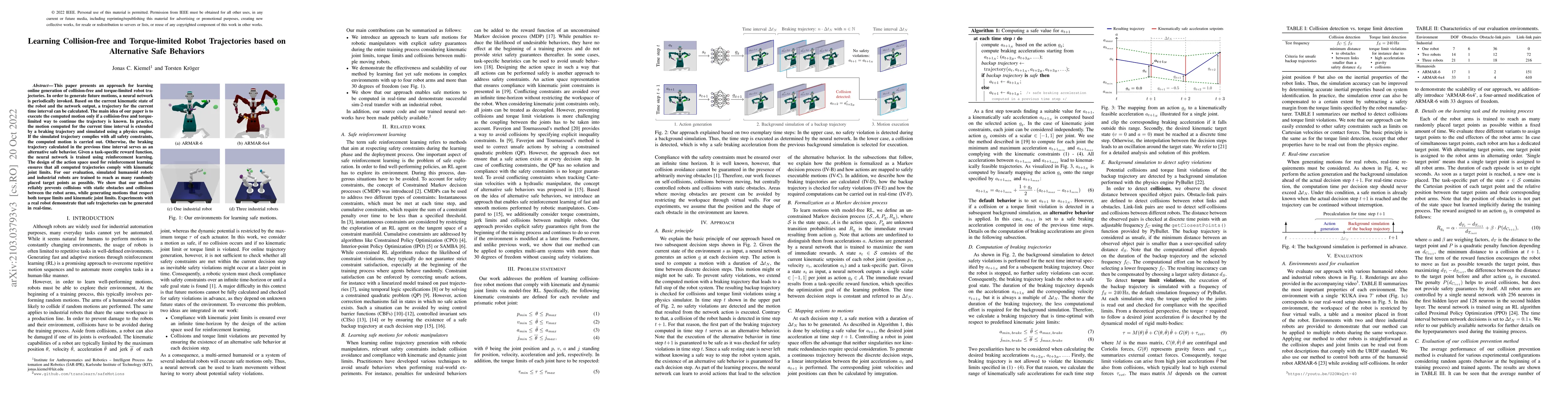Thumbnail for Learning Collision-free and Torque-limited Robot Trajectories based on
  Alternative Safe Behaviors