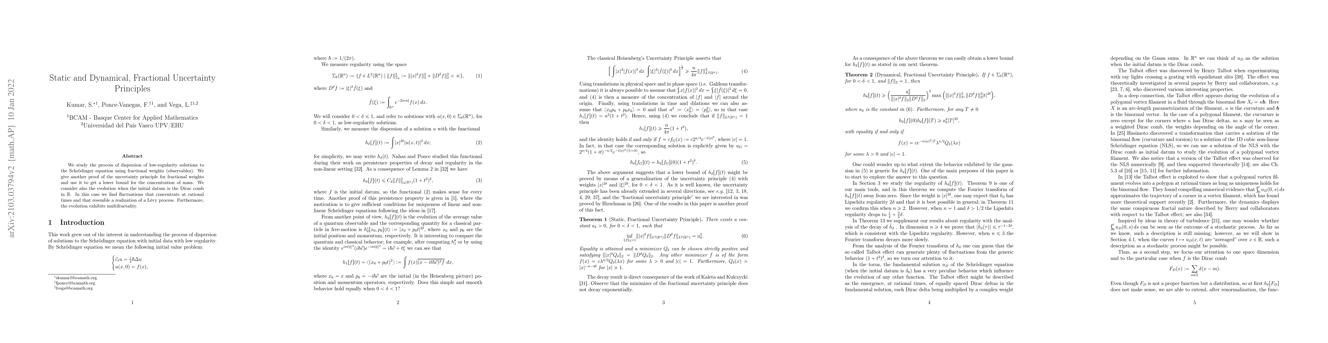 Thumbnail for Static and Dynamical, Fractional Uncertainty Principles