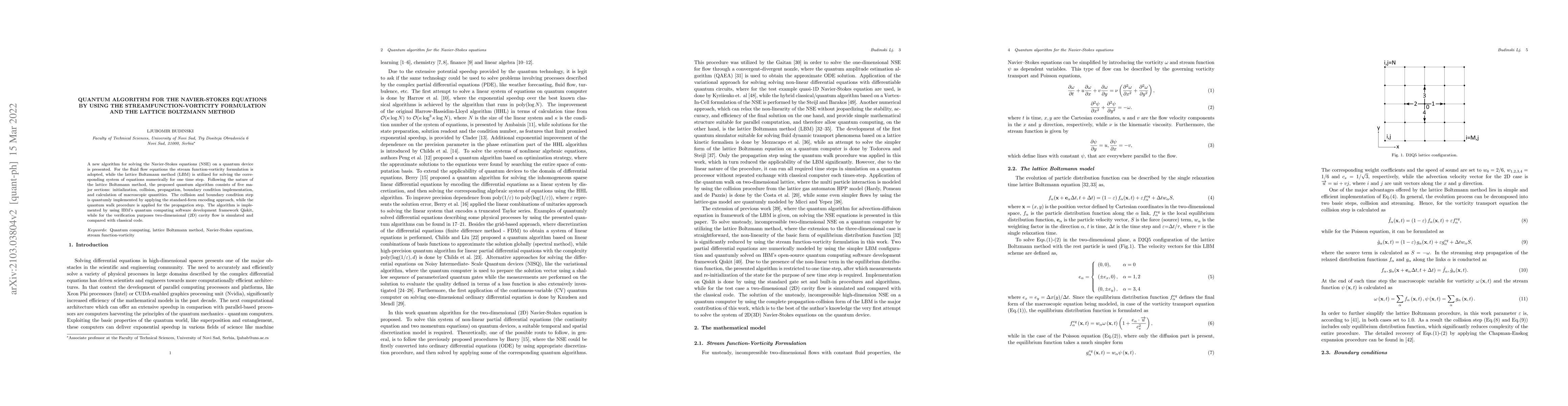 Thumbnail for Quantum algorithm for the Navier Stokes equations by using the
  streamfunction vorticity formulation and the lattice Boltzmann method