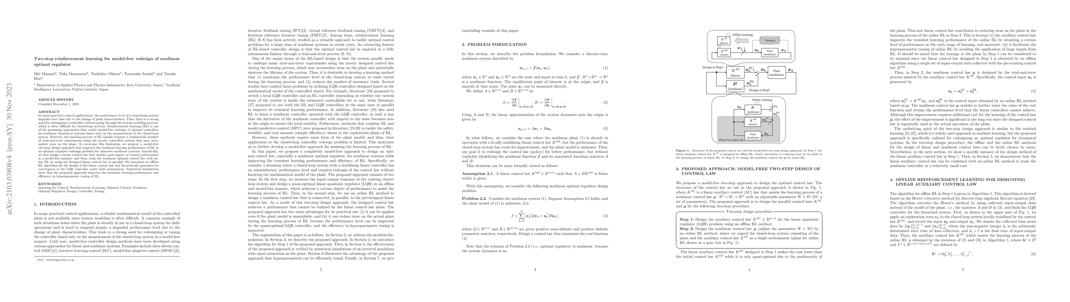 Thumbnail for Two-step reinforcement learning for model-free redesign of nonlinear
  optimal regulator