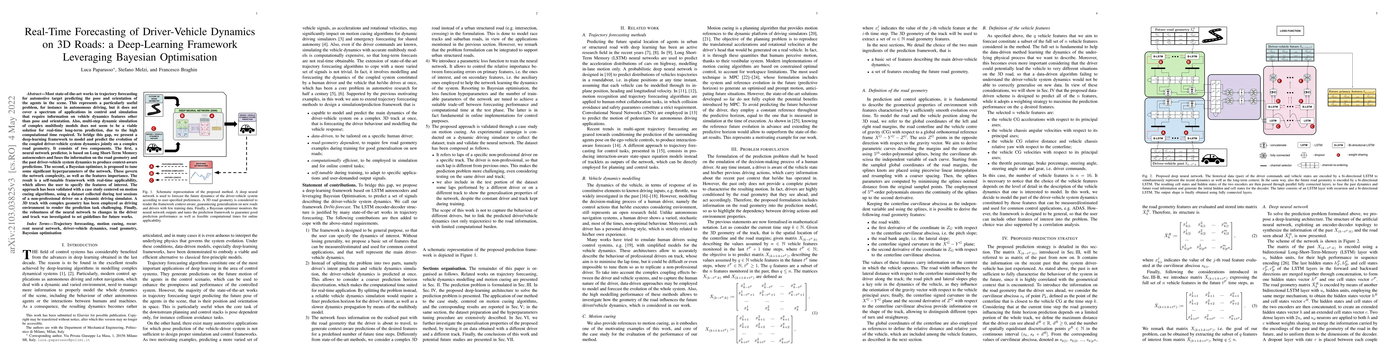 Thumbnail for Real-Time Forecasting of Driver-Vehicle Dynamics on 3D Roads: a
  Deep-Learning Framework Leveraging Bayesian Optimisation