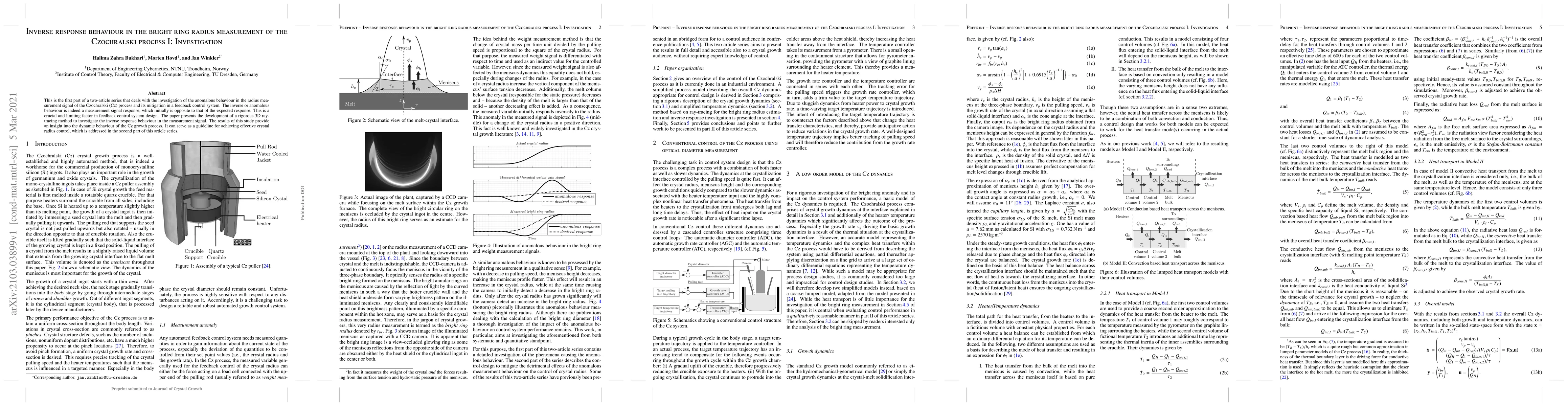 Thumbnail for Inverse response behaviour in the bright ring radius measurement of the
  Czochralski process I: Investigation